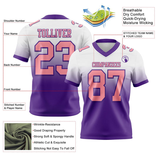 Custom White Medium Pink-Purple Mesh Authentic Fade Fashion Football Jersey - Sky-Custom