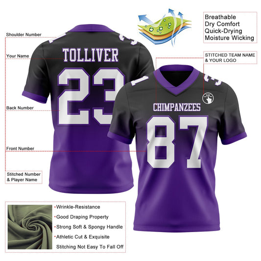 Custom Black White-Purple Mesh Authentic Fade Fashion Football Jersey - Sky-Custom