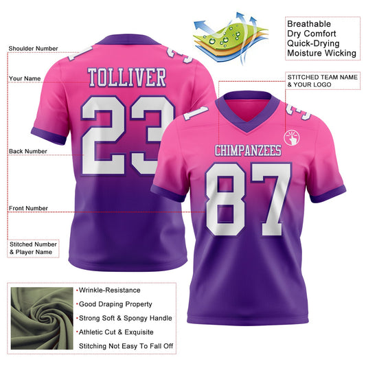 Custom Pink White-Purple Mesh Authentic Fade Fashion Football Jersey - Sky-Custom