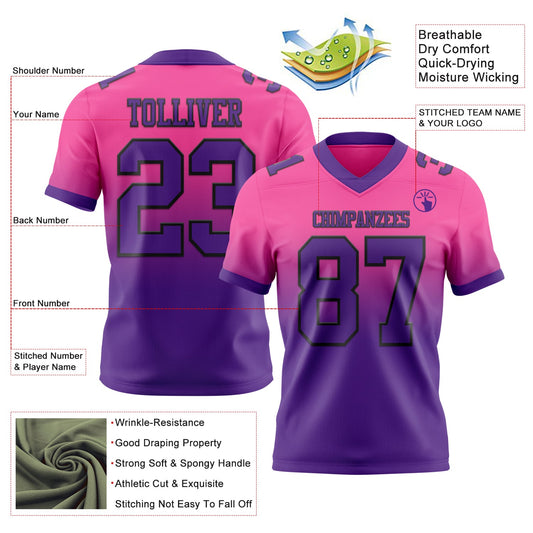 Custom Pink Purple-Black Mesh Authentic Fade Fashion Football Jersey - Sky-Custom