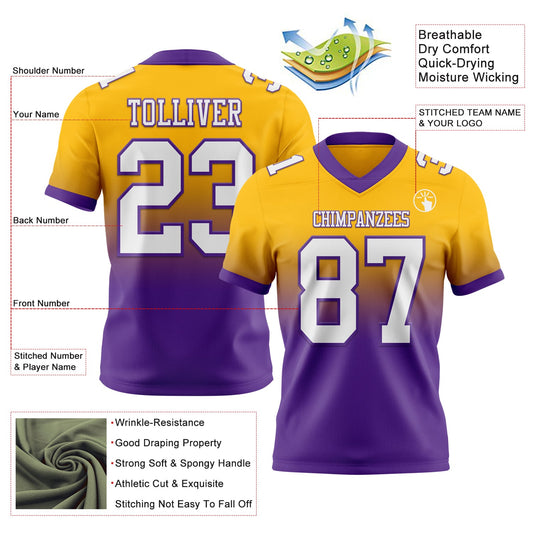 Custom Gold White-Purple Mesh Authentic Fade Fashion Football Jersey - Sky-Custom