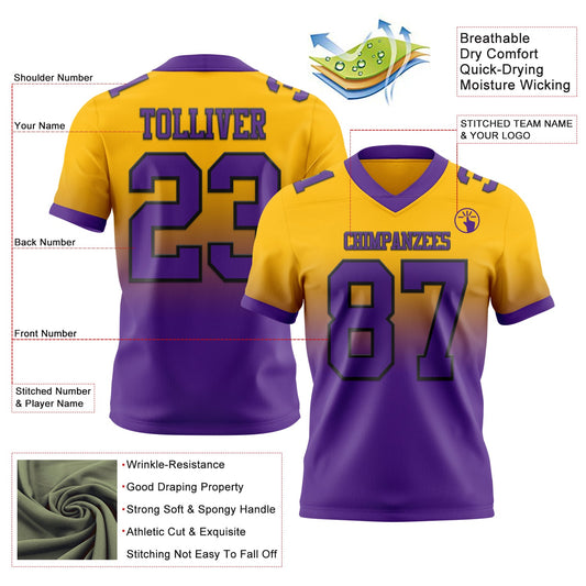 Custom Gold Purple-Black Mesh Authentic Fade Fashion Football Jersey - Sky-Custom