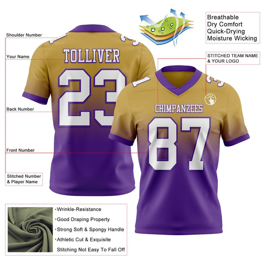 Custom Old Gold White-Purple Mesh Authentic Fade Fashion Football Jersey - Sky-Custom