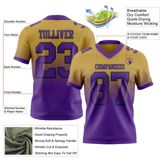 Custom Old Gold Purple-Black Mesh Authentic Fade Fashion Football Jersey - Sky-Custom