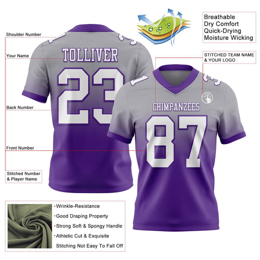 Custom Gray White-Purple Mesh Authentic Fade Fashion Football Jersey - Sky-Custom