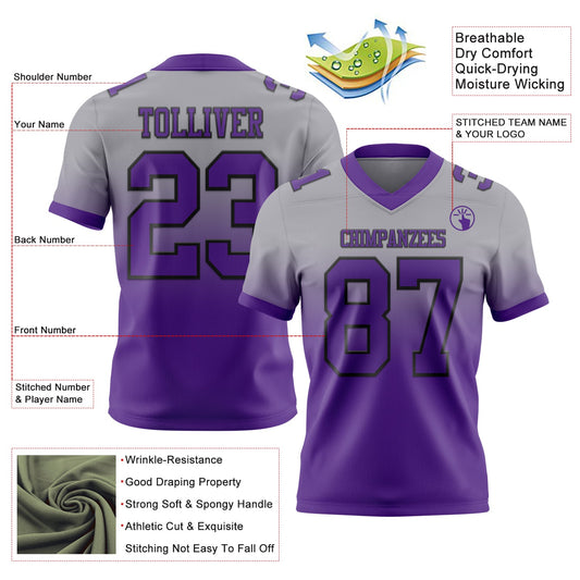Custom Gray Purple-Black Mesh Authentic Fade Fashion Football Jersey - Sky-Custom