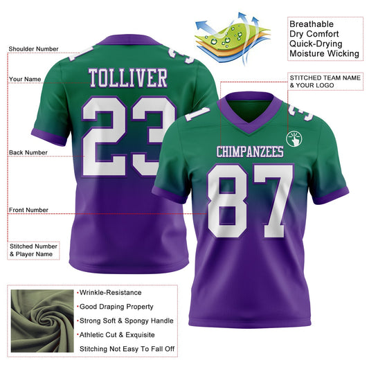 Custom Kelly Green White-Purple Mesh Authentic Fade Fashion Football Jersey - Sky-Custom
