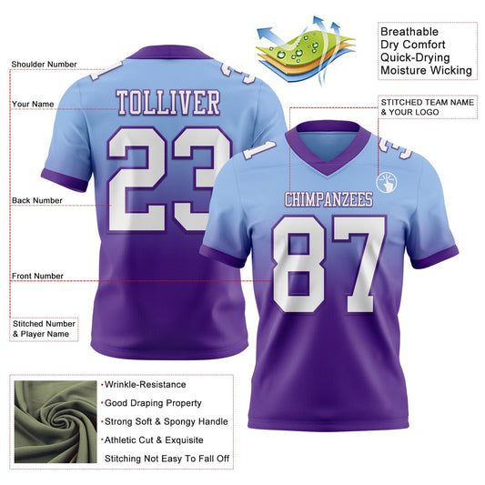Custom Light Blue White-Purple Mesh Authentic Fade Fashion Football Jersey - Sky-Custom