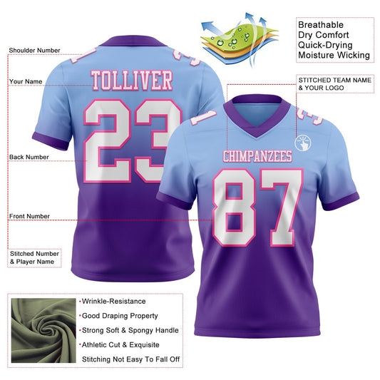 Custom Light Blue White Purple-Pink Mesh Authentic Fade Fashion Football Jersey - Sky-Custom