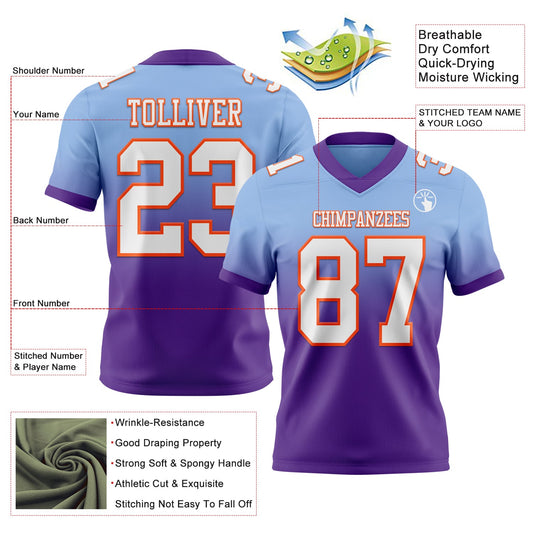 Custom Light Blue White Purple-Orange Mesh Authentic Fade Fashion Football Jersey - Sky-Custom