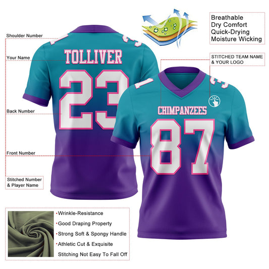 Custom Teal White Purple-Pink Mesh Authentic Fade Fashion Football Jersey - Sky-Custom