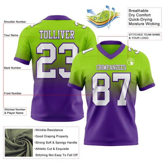 Custom Neon Green White-Purple Mesh Authentic Fade Fashion Football Jersey - Sky-Custom
