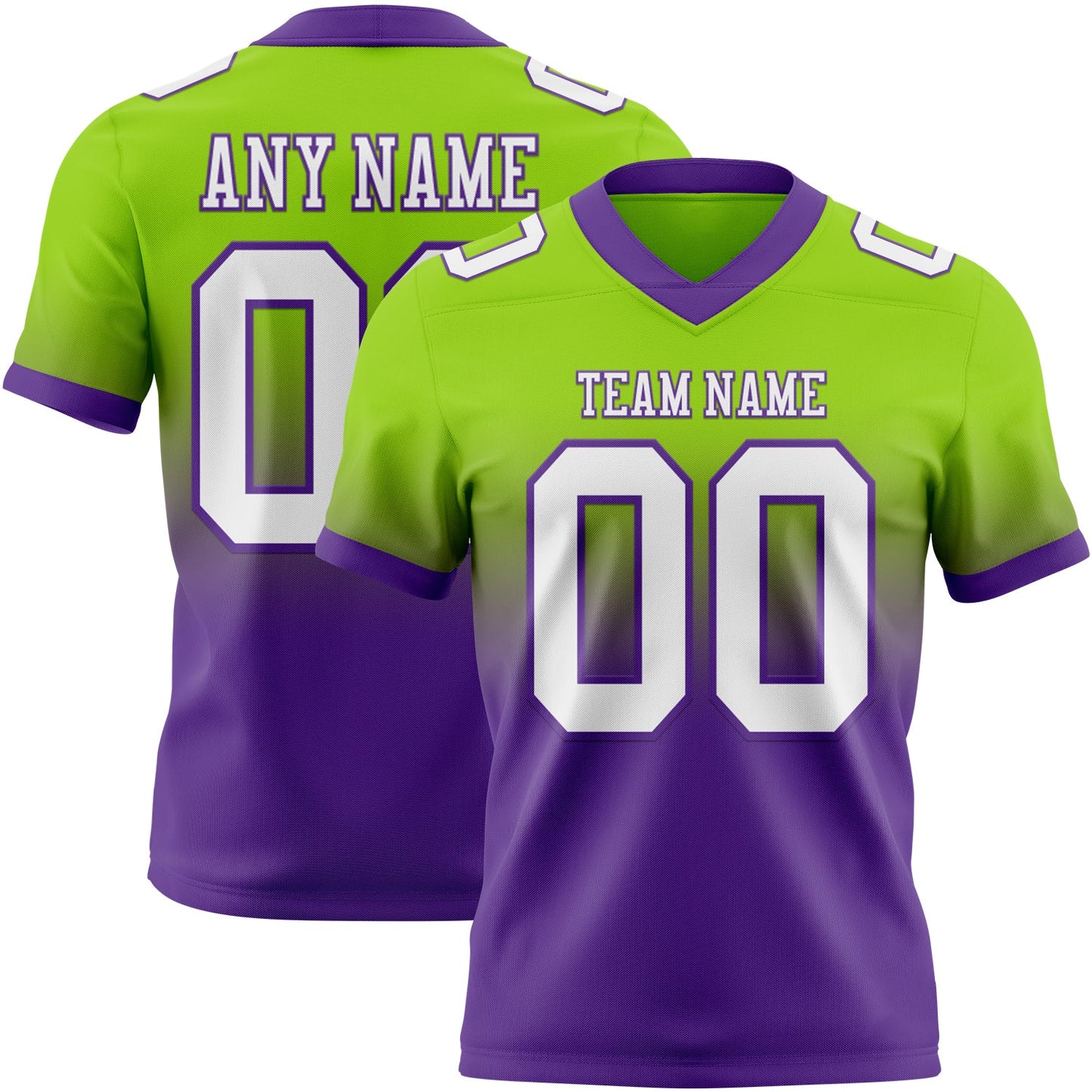 Custom Neon Green White-Purple Mesh Authentic Fade Fashion Football Jersey - Sky-Custom