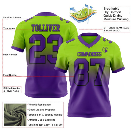 Custom Neon Green Purple-Black Mesh Authentic Fade Fashion Football Jersey - Sky-Custom