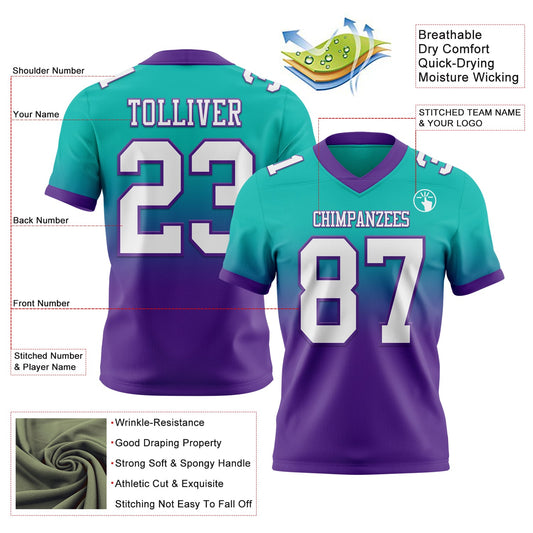 Custom Aqua White-Purple Mesh Authentic Fade Fashion Football Jersey - Sky-Custom