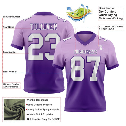 Custom Light Purple White-Purple Mesh Authentic Fade Fashion Football Jersey - Sky-Custom
