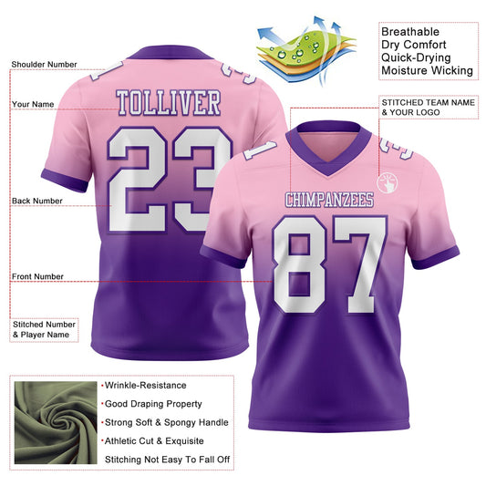 Custom Light Pink White-Purple Mesh Authentic Fade Fashion Football Jersey - Sky-Custom