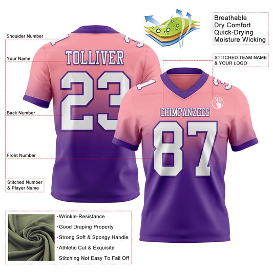 Custom Medium Pink White-Purple Mesh Authentic Fade Fashion Football Jersey - Sky-Custom