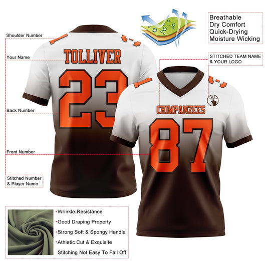 Custom White Orange-Brown Mesh Authentic Fade Fashion Football Jersey - Sky-Custom