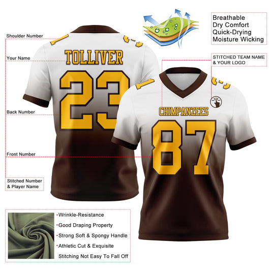 Custom White Gold-Brown Mesh Authentic Fade Fashion Football Jersey - Sky-Custom