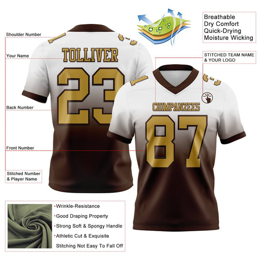 Custom White Old Gold-Brown Mesh Authentic Fade Fashion Football Jersey - Sky-Custom