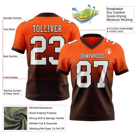 Custom Orange White-Brown Mesh Authentic Fade Fashion Football Jersey - Sky-Custom