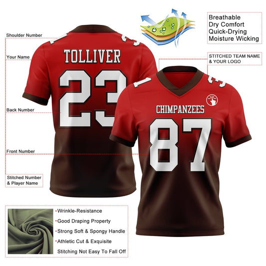 Custom Red White-Brown Mesh Authentic Fade Fashion Football Jersey - Sky-Custom