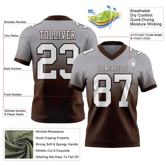 Custom Gray White-Brown Mesh Authentic Fade Fashion Football Jersey - Sky-Custom