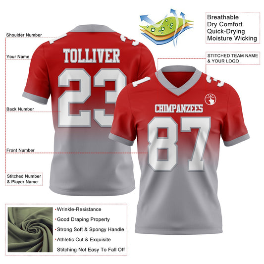Custom Red White-Gray Mesh Authentic Fade Fashion Football Jersey - Sky-Custom