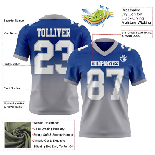 Custom Royal White-Gray Mesh Authentic Fade Fashion Football Jersey - Sky-Custom