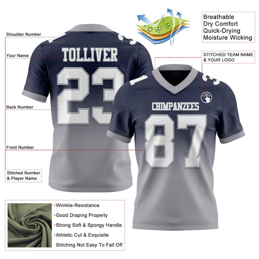 Custom Navy White-Gray Mesh Authentic Fade Fashion Football Jersey - Sky-Custom