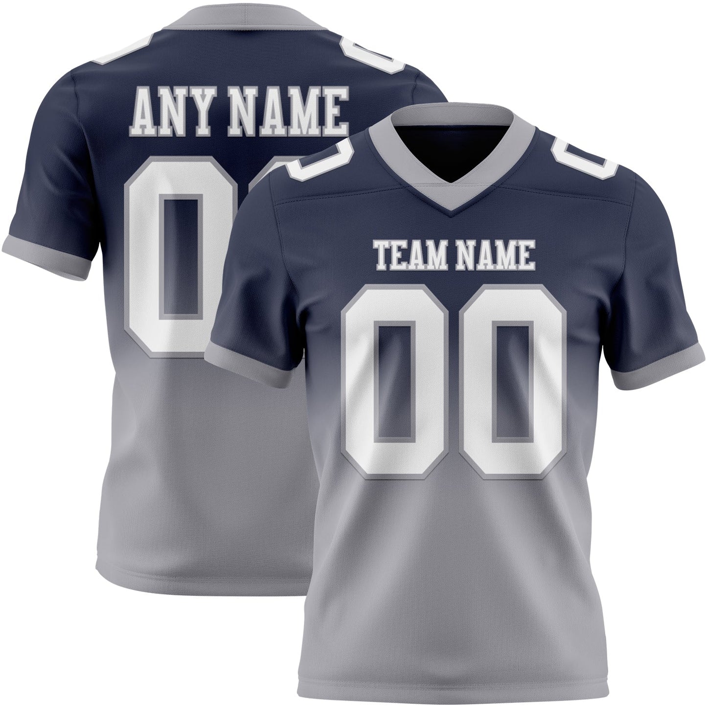Custom Navy White-Gray Mesh Authentic Fade Fashion Football Jersey - Sky-Custom