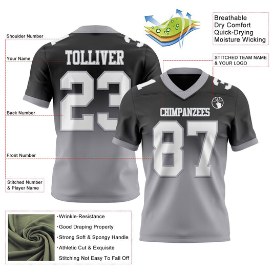 Custom Black White-Gray Mesh Authentic Fade Fashion Football Jersey - Sky-Custom
