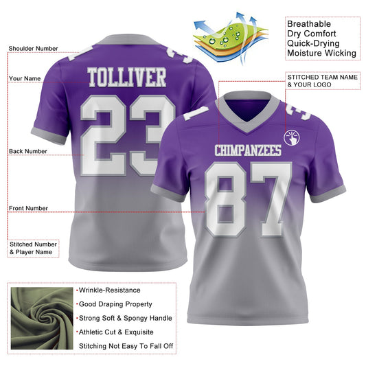 Custom Purple White-Gray Mesh Authentic Fade Fashion Football Jersey - Sky-Custom