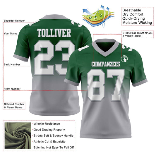Custom Green White-Gray Mesh Authentic Fade Fashion Football Jersey - Sky-Custom