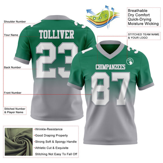 Custom Kelly Green White-Gray Mesh Authentic Fade Fashion Football Jersey - Sky-Custom