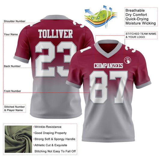 Custom Maroon White-Gray Mesh Authentic Fade Fashion Football Jersey - Sky-Custom