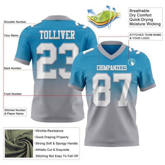 Custom Panther Blue White-Gray Mesh Authentic Fade Fashion Football Jersey - Sky-Custom