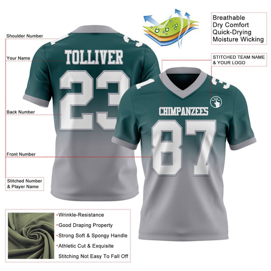 Custom Midnight Green White-Gray Mesh Authentic Fade Fashion Football Jersey - Sky-Custom