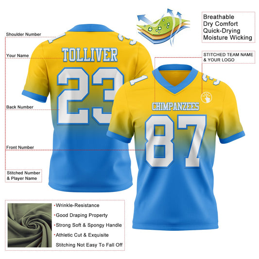 Custom Yellow White-Powder Blue Mesh Authentic Fade Fashion Football Jersey - Sky-Custom