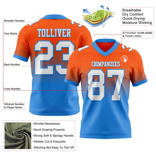 Custom Orange White-Powder Blue Mesh Authentic Fade Fashion Football Jersey - Sky-Custom
