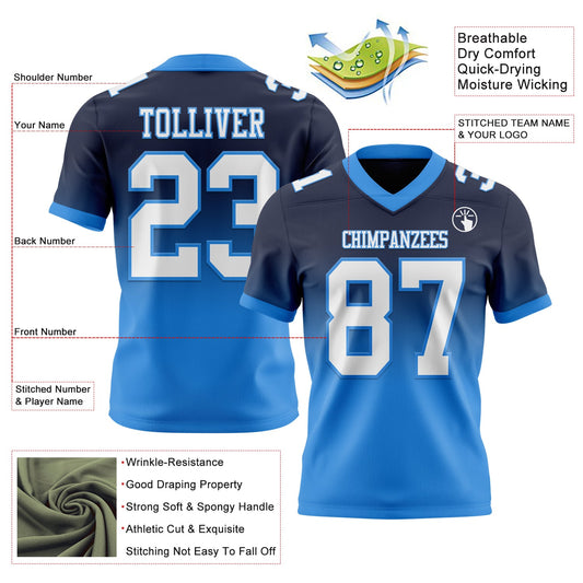Custom Navy White-Powder Blue Mesh Authentic Fade Fashion Football Jersey - Sky-Custom