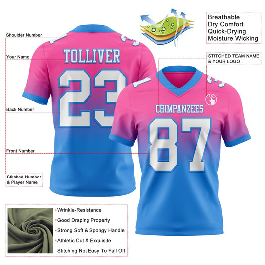 Custom Pink White-Powder Blue Mesh Authentic Fade Fashion Football Jersey - Sky-Custom