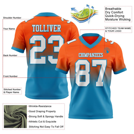 Custom Orange White-Panther Blue Mesh Authentic Fade Fashion Football Jersey - Sky-Custom