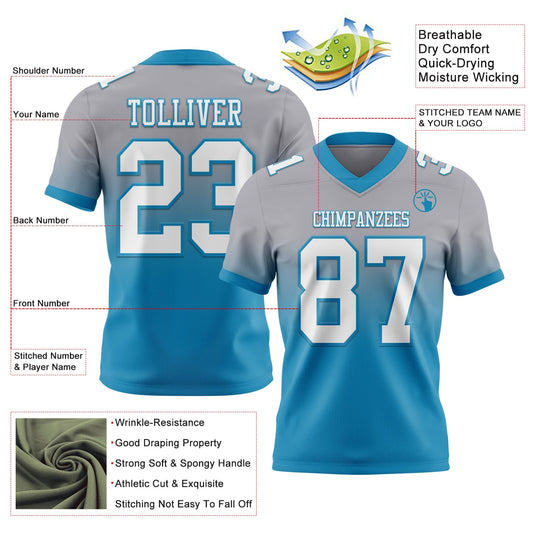 Custom Gray White-Panther Blue Mesh Authentic Fade Fashion Football Jersey - Sky-Custom