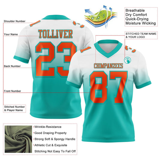 Custom White Orange-Aqua Mesh Authentic Fade Fashion Football Jersey - Sky-Custom