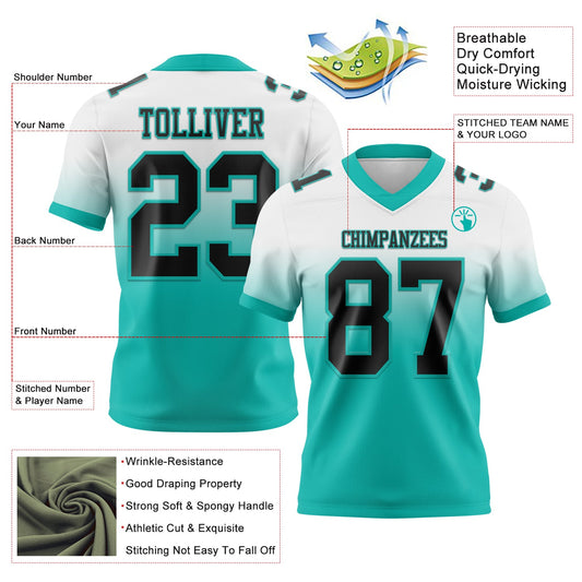 Custom White Black-Aqua Mesh Authentic Fade Fashion Football Jersey - Sky-Custom