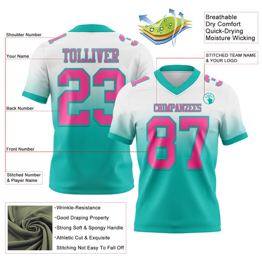 Custom White Pink-Aqua Mesh Authentic Fade Fashion Football Jersey - Sky-Custom