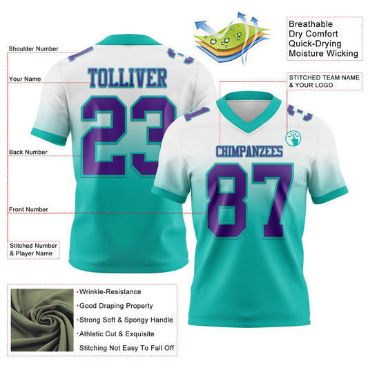 Custom White Purple-Aqua Mesh Authentic Fade Fashion Football Jersey - Sky-Custom