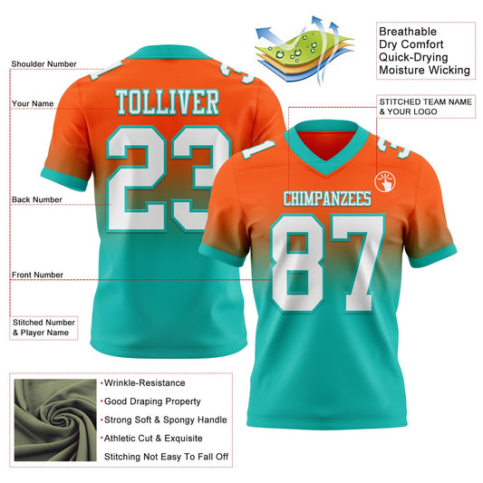 Custom Orange White-Aqua Mesh Authentic Fade Fashion Football Jersey - Sky-Custom